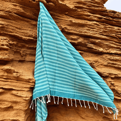 Serviette Plage | Fouta Motif Zig Zag Turquoise 100 CM * 200 CM - swave-towels