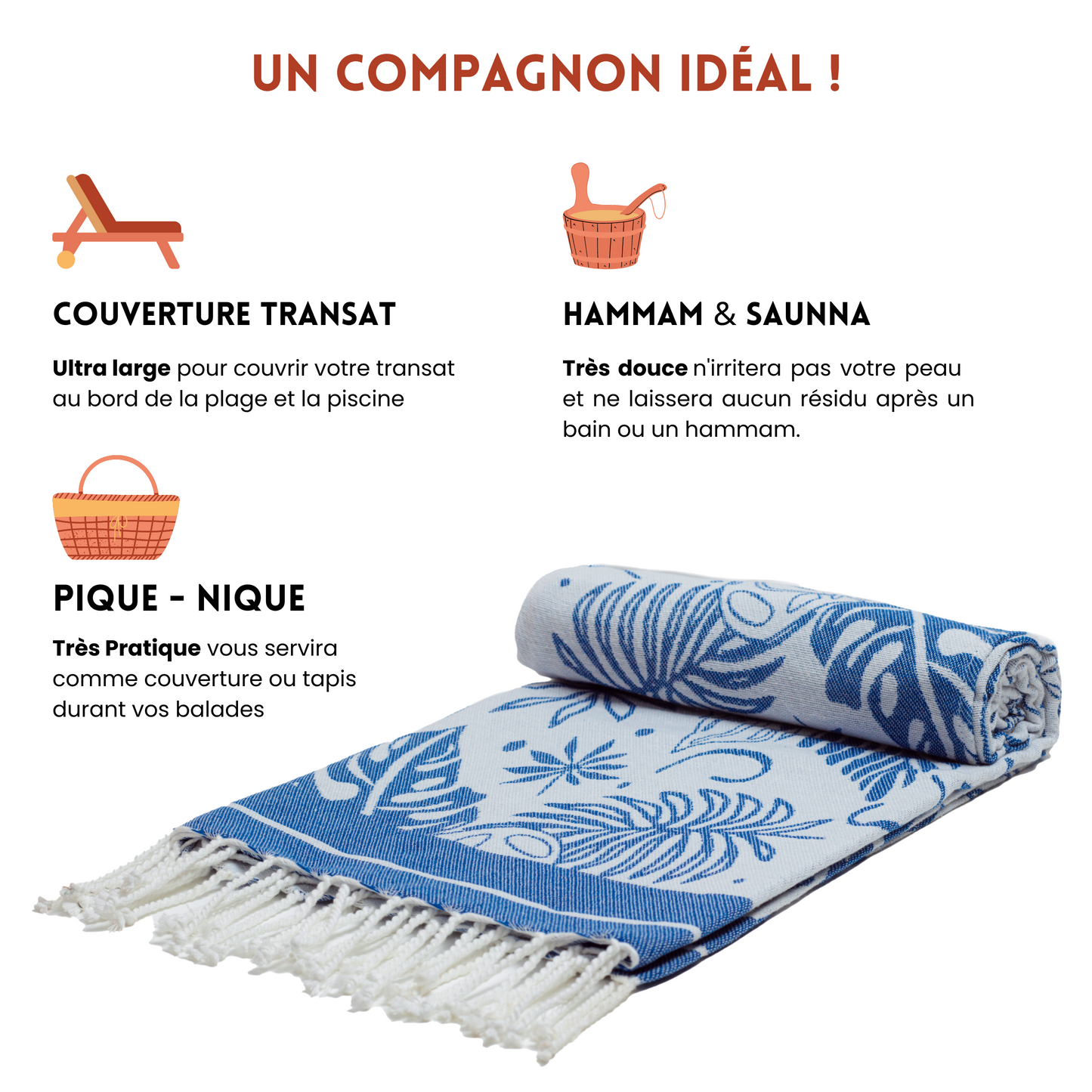 Serviette de Plage Fouta | Nouvelle Collection Motif Tropical 100CM*200CM