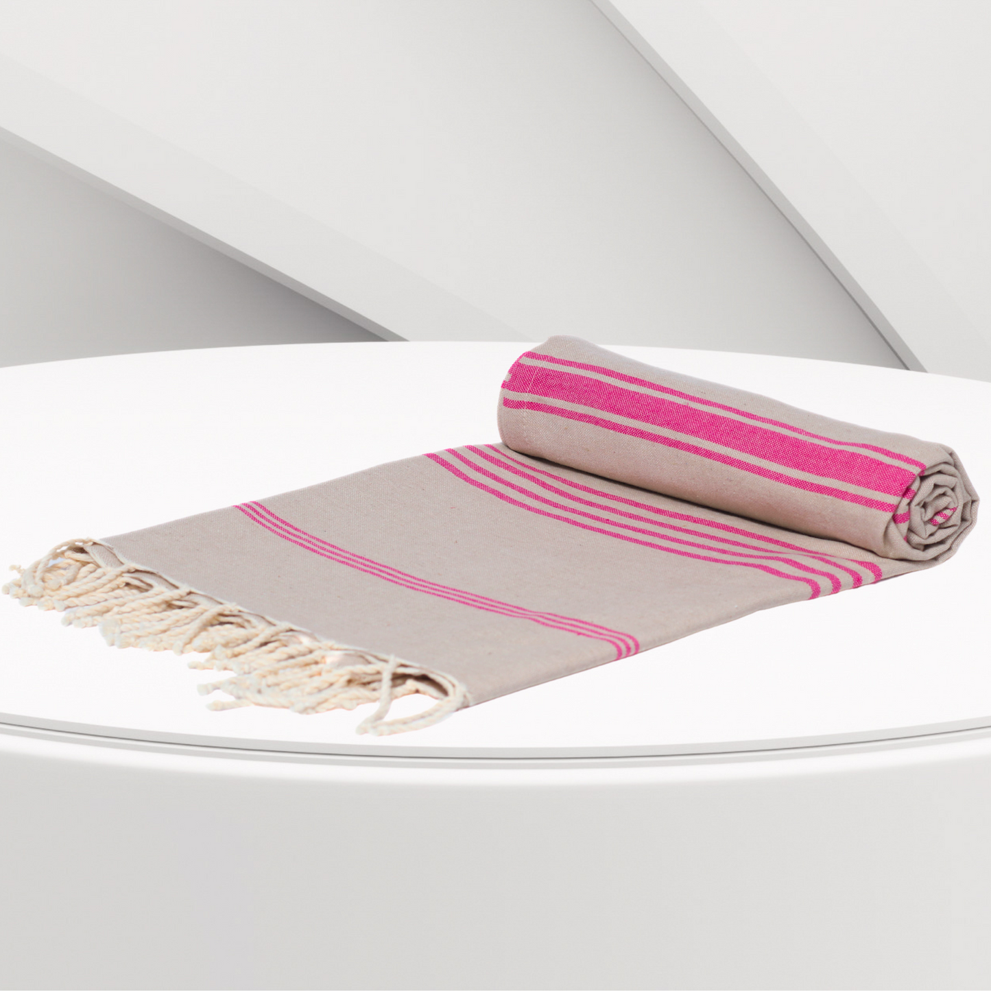 Serviette Plage | Fouta Turque Beige & Rose 100 CM * 200 CM