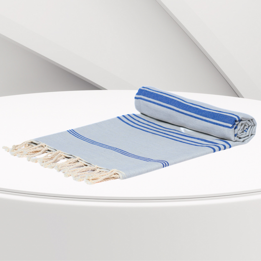 Serviette Plage | Fouta Turque Gris & Bleu 100 CM * 200 CM