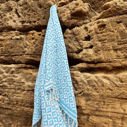 Serviette Plage | Fouta Plage Motif Losange Bleu 100 CM * 200 CM - swave-towels