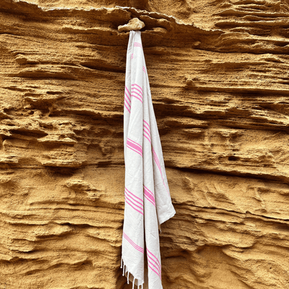 Serviette Plage | Fouta Turque Beige & Rose 100 CM * 200 CM - swave-towels