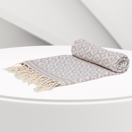 Serviette Plage | Fouta Motif Losange Beige 100 CM * 200 CM